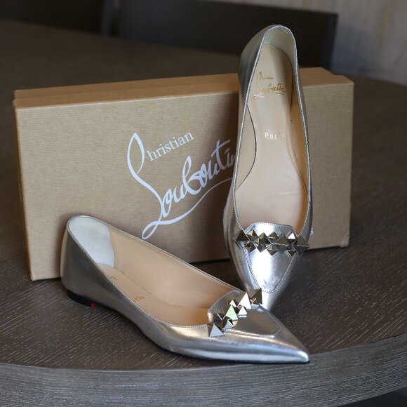 Silver Christian Louboutin Spiked Flats - Picture 4 of 10